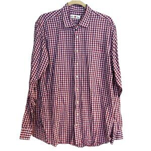 Alan Paine Linen Blend Button Up Shirt Mens L Plaid Check Light Weight England